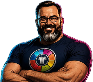 Smilin’ Mike, USA Transfer Co’s friendly print expert, standing with his arms crossed